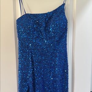 Elegant Blue Sequin Prom Dress
